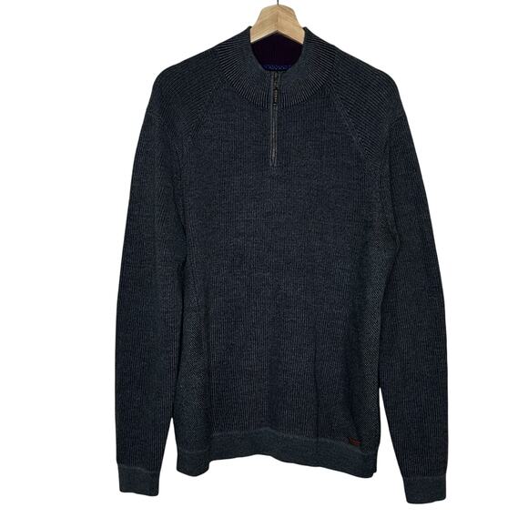 Ted Baker 1/4 Zip Dark Grey Wool Blend Sweater XL Mock Neck Knit Mens Ribbed - Picture 1 of 14